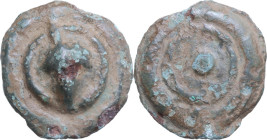Greek Italy. Umbria, Iguvium. AE Cast Uncia, 280-240 BC. Obv. Bunch of grapes within raised circle. Rev. Cornucopiae turned around central pellet. Vec...