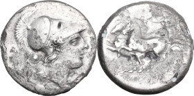 Greek Italy. Samnium, Southern Latium and Northern Campania, Cales. AR Nomos, c. 265-240 BC. Obv. Head of Athena right, wearing crested Corinthian hel...