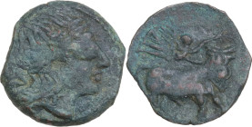 Greek Italy. Central and Southern Campania, Neapolis. AE 17.5 mm. c. 275-250 BC. Contemporary counterfeit (?). Obv. [NEOΠOΛITΩN]. Laureate head of Apo...