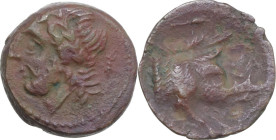 Greek Italy. Northern Apulia, Arpi. AE 15 mm, c. 325-275 BC. Obv. Laureate head of Zeus left; thunderbolt behind. Rev. APΠA. Forepart of boar right; a...