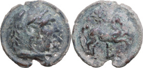 Greek Italy. Northern Apulia, Luceria. Light series. AE Cast Nummus (or As), c. 217-212 BC. Obv. Head of young Herakles right, wearing lion skin. Rev....