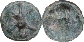 Greek Italy. Northern Apulia, Luceria. Light series. AE Cast Quadrunx, c. 217-212 BC. Obv. Thunderbolt. Rev. Club; four pellets above; L below. HN Ita...
