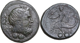 Greek Italy. Southern Apulia, Brundisium. AE Sextans, c. 215 BC. Obv. Head of Poseidon right, laureate; behind, Nike and trident; below, two pellets. ...