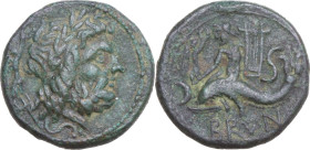 Greek Italy. Southern Apulia, Brundisium. AE Semis, 2nd century. Obv. Head of Poseidon right, laureate; behind, Victory crowning him with wreath and t...
