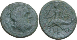 Greek Italy. Southern Apulia, Brundisium. AE Semis, 2nd century. Obv. Head of Poseidon right, laureate; behind, Victory crowning him with wreath and t...