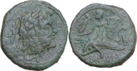 Greek Italy. Southern Apulia, Brundisium. AE Semis, 2nd century. Obv. Head of Poseidon right, laureate; behind, Victory crowning him with wreath and t...
