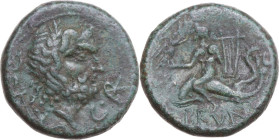 Greek Italy. Southern Apulia, Brundisium. AE Semis, 2nd century BC. Obv. Head of Neptune right, wearing wreath; behind, Nike and trident; below, S; be...