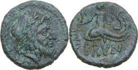 Greek Italy. Southern Apulia, Brundisium. AE Semis, 2nd century BC. Obv. Head of Neptune right, wearing wreath; behind, Nike and trident; below, S. Re...
