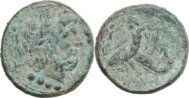 Greek Italy. Southern Apulia, Brundisium. AE Triens, 2nd century BC. Obv. Head of Neptune right; behind, Nike with wreath, trident; below, four pellet...