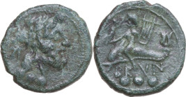 Greek Italy. Southern Apulia, Brundisium. AE Quadrans, Semuncial standard, 2nd century BC. Obv. Laureate head of Poseidon right; below, three pellets....