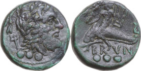 Greek Italy. Southern Apulia, Brundisium. AE Quadrans, Semuncial standard, 2nd century BC. Obv. Laureate head of Poseidon right, crowned by Nike; behi...