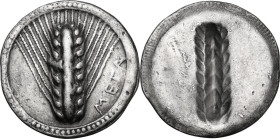 Greek Italy. Southern Lucania, Metapontum. AR Nomos, 540-510 BC. Obv. META. Eight-grained barley-ear. Rev. Incuse eight-grained barley-ear. Noe 114; H...