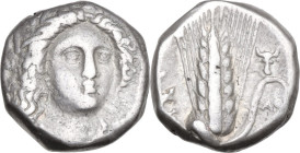 Greek Italy. Southern Lucania, Metapontum. AR Stater, 330-290. Obv. Head of Demeter three-quarters facing right, wearing tiny stephane with rosette an...