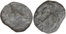 Ostrogothic Italy, Odovacar (476-493) (?). AE Nummus (or 2 1/2 Nummi). Pseudo-Imperial Coinage. Obv. Pearl-diademed and draped bust right. Rev. Monogr...
