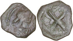 Maurice Tiberius (582-602). AE Decanummium. Ravenna mint, 586-602. Obv. DN mAVR TIb P AV. Diademed, draped and cuirassed bust right. Rev. Large X; to ...