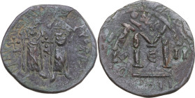 Heraclius (610-641) with Heraclius Constantine. AE Follis, Constantinople mint, dated RY 4 (613-614). Obv. Heraclius and Heraclius Constantine standin...