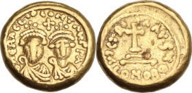 Heraclius, with Heraclius Constantine (610-641). AV Solidus, Carthage mint. Obv. DN ЄRACLIO ЄT ЄRA COҺ. Crowned facing busts of Heraclius and Heracliu...
