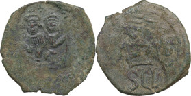 Heraclius, with Heraclius Constantine (610-641). AE Follis countermarked on Follis of Heraclius and Heraclius Constantine of Constantinople. Syracuse ...