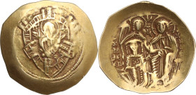Michael VIII Palaeologus (1261-1282). AV Hyperpyron. Constantinople mint. Obv. Bust of Virgin Mary, orans, within city walls furnished with six groups...