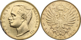 Vittorio Emanuele III (1900-1943). 100 lire 1905. Pag. (decimali) 638; MIR (Savoia) 1114a. AU. 32.16 g. 35 mm. RR. Proveniente da montatura. MB. Ex He...