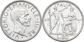 Vittorio Emanuele III (1900-1943). 20 lire 1927 A. VI. Pag. (decimali) 672; MIR (Savoia) 1128b. AG. 15.04 g. 36 mm. Minimi segnetti. Leggera patina. q...