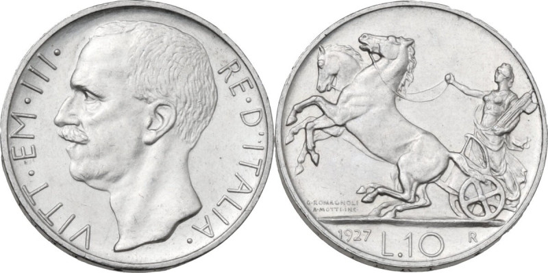 Vittorio Emanuele III (1900-1943). 10 lire 1927 *. Pag. (decimali) 692; MIR (Sav...