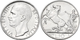 Vittorio Emanuele III (1900-1943). 10 lire 1930. Pag. (decimali) 695; MIR (Savoia) 1132i. AG. 9.94 g. 27.5 mm. R. Minimi segnetti. SPL/SPL+.