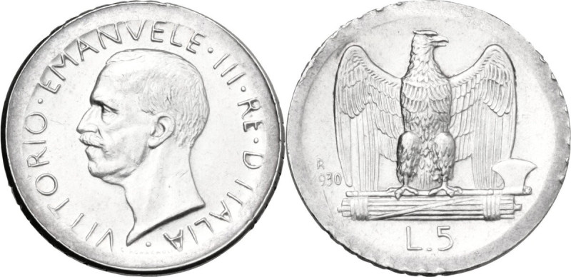 Vittorio Emanuele III (1900-1943). 5 Lire 1930 1930 errore originale di zecca: c...