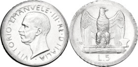 Vittorio Emanuele III (1900-1943). 5 Lire 1930 1930 errore originale di zecca: coniazione a cappello. Cf. Attardi-Gaudenzi (II) E323a. AG. 5 g. 24.5 m...