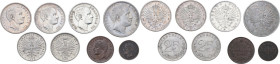 Vittorio Emanuele III (1900-1943). Lotto di otto (8) monete: 2 lire 1902, lira 1901, lira 1902, lira 1906, 25 centesimi 1902, 25 centesimi 1903, 2 cen...