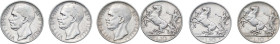 Vittorio Emanuele III (1900-1943). Lotto di tre (3) monete da 10 lire: 1926, 1928*, 1929**. AG.