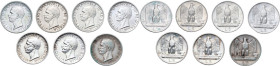 Vittorio Emanuele III (1900-1943). Lotto di sette (7) monete da 5 lire 'Aquilino': 1926, 1927*, 1927**, 1928*, 1928**, 1929**, 1930. AG.