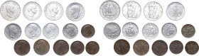 Vittorio Emanuele III (1900-1943). Lotto di quattordici (14) monete: 10 lire 1936 (2 esemplari); 5 lire 1936; 5 lire 1937; 2 lire 1936; 1 lira 1936; 5...