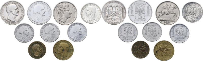 Albania. Vittorio Emanuele III (1900-1943). Lotto di nove (9) monete per l'Alban...