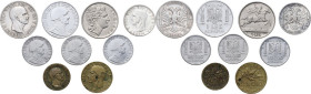 Albania. Vittorio Emanuele III (1900-1943). Lotto di nove (9) monete per l'Albania: 10 lek 1939, 5 lek 1939, lek 1926, lek 1939, 0, 20 lek 1939, 0,20 ...