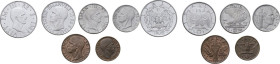 Vittorio Emanuele III (1900-1943). Serie 1942 comprendente 2 lire, lira, 50 centesimi, 20 centesimi, 10 centesimi e 5 centesimi. NI, BR.