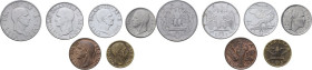 Vittorio Emanuele III (1900-1943). Serie 1943 comprendente 2 lire, lira, 50 centesimi, 20 centesimi, 10 centesimi e 5 centesimi. NI, BR.