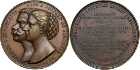Regnando Vittorio Emanuele II (1861-1878). Medaglia 1868 per l'esposizione artistica industriale permanente in Torino. D/ UMBERTO E MARGHERITA PRIN. E...