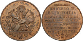 Regnando Umberto I (1878-1900). Medaglia 1881 per il Primo Concorso Internazionale di musica in Italia. D/ TORINO RICORDO A. 1881. Strumenti musicali ...
