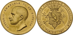 Vittorio Emanuele III (1869-1943). Medaglia 1911 per l'Esposizione Commerciale Internazionale di Torino. D/ VITTORIO EMANUELE III RE D'ITALIA. Testa n...