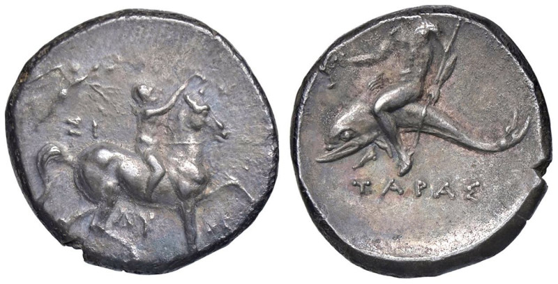 GRECHE - CALABRIA - Taranto - Didracma Mont. 1583; S. Ans. 1225 (AG g. 6,54) Leg...