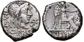 ROMANE REPUBBLICANE - PORCIA - M. Porcius Cato (47-46 a.C.) - Quinario B. 11; Cr. 462/2 (AG g. 2,27)

Status: bel BB

Notes:
