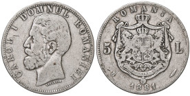 ESTERE - ROMANIA - Carlo I (1866-1914) - 5 Lei 1881 B Kr. 16 AG

Status: meglio di MB

Notes: