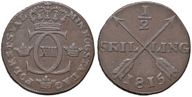ESTERE - SVEZIA - Carlo XIII (1809-1818) - 1/2 Skilling 1815 Kr. 404 CU

Status: BB

Notes: