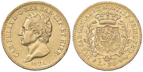SAVOIA - Carlo Felice (1821-1831) - 20 Lire 1824 T Pag. 49; Mont. 33 RRR (AU g. 6,42)

Status: qBB/BB

Notes:
