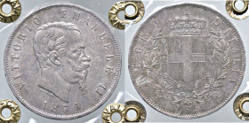 SAVOIA - Vittorio Emanuele II Re d'Italia (1861-1878) - 5 Lire 1870 M Pag. 490; Mont. 172 AG Sigillata Francesco Cavaliere

Status: qSPL/SPL+

Not...