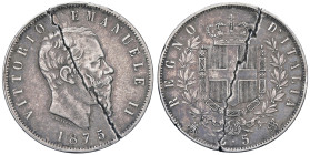 SAVOIA - Vittorio Emanuele II Re d'Italia (1861-1878) - 5 Lire 1875 M Pag. 499; Mont. 184 AG Spezzata a metà

Status: MB

Notes: Spezzata a metà