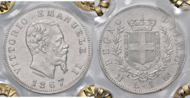 SAVOIA - Vittorio Emanuele II Re d'Italia (1861-1878) - Lira 1867 M Stemma Pag. 518; Mont. 206 AG Sigillata Paolo Noris

Status: SPL-FDC

Notes: S...