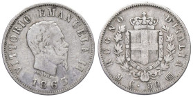 SAVOIA - Vittorio Emanuele II Re d'Italia (1861-1878) - 50 Centesimi 1863 M Stemma Pag. 525; Mont. 215 NC AG

Status: MB/qBB

Notes: