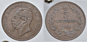 SAVOIA - Vittorio Emanuele II Re d'Italia (1861-1878) - 5 Centesimi 1861 B Pag. 551; Mont. 247 RR CU Sigillata Enrico Righi senza conservazione

Sta...